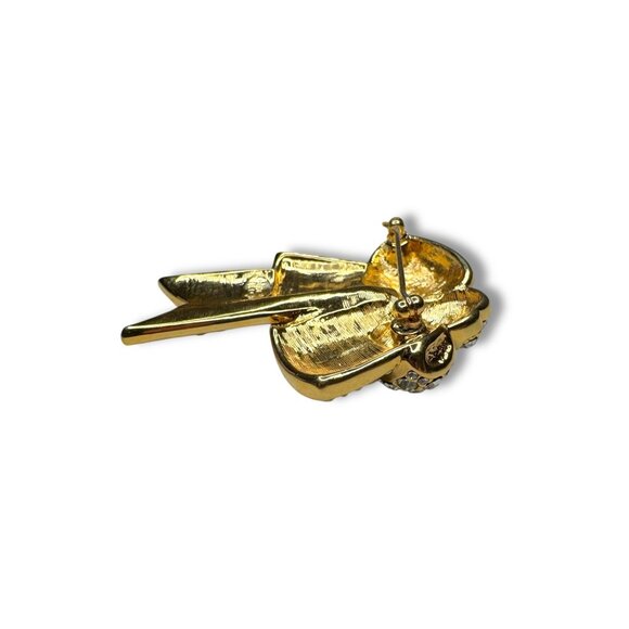 Nolan Miller Gold Tone Double Bow Brooch Pavé Crystal Chatons - Picture 6 of 10